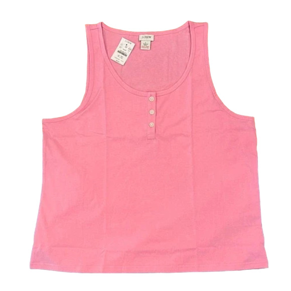 NWT J. Crew Retro Pink Cotton Henley Tank Top - Picture 1 of 8
